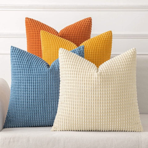 MIULEE Pack of 4 Corduroy Decorative Throw Pillow Covers 18x18 Inch Soft Boho Couch Throw Pillows Modern Farmhouse Home Decor for Sofa Living Room Bed Orange Teal - Miulee