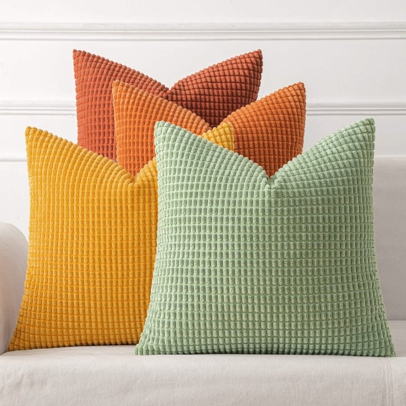 MIULEE Pack of 4 Corduroy Decorative Throw Pillow Covers 18x18 Inch Soft Boho Couch Throw Pillows Modern Farmhouse Home Decor for Sofa Living Room Bed Rust Green - Miulee