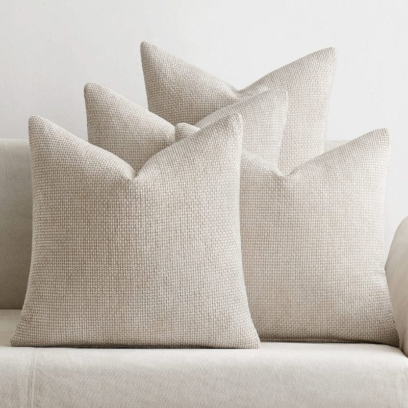 MIULEE Pack of 4 Couch Throw Pillow Covers 18x18 Inch Cream Soft Decorative Chenille Pillow Covers Farmhouse Cushion Covers for Home Decor Sofa Bedroom Living Room - Miulee