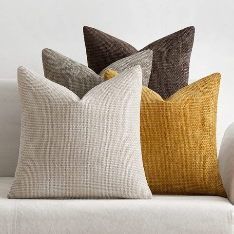 MIULEE Pack of 4 Couch Throw Pillow Covers 18x18 Inch Neutral Gold/Brown Soft Decorative Chenille Pillow Covers Farmhouse Cushion Covers for Home Decor Sofa Bedroom Living Room - Miulee