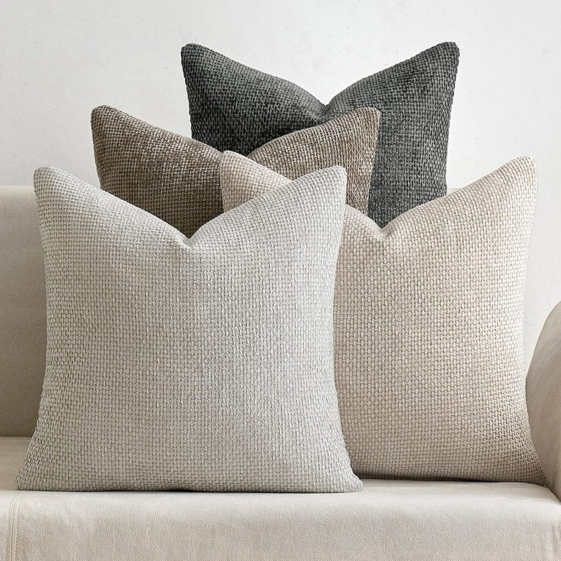 MIULEE Pack of 4 Couch Throw Pillow Covers 20x20 Inch Neutral Soft Decorative Chenille Pillow Covers Farmhouse Cushion Covers for Home Decor Sofa Bedroom Living Room - Miulee