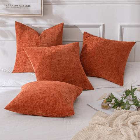 MIULEE Pack of 4 Fall Rust Throw Pillow Covers 18x18 Inch Soft Chenille Couch Pillow Covers for Sofa Living Room Solid Dyed Pillow Cases - Miulee