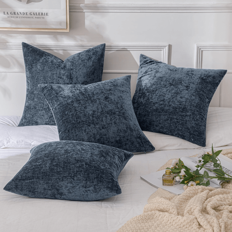 MIULEE Pack of 4 Navy Blue Throw Pillow Covers 18x18 Inch Soft Chenille Couch Pillow Covers for Sofa Living Room Solid Dyed Pillow Cases - Miulee