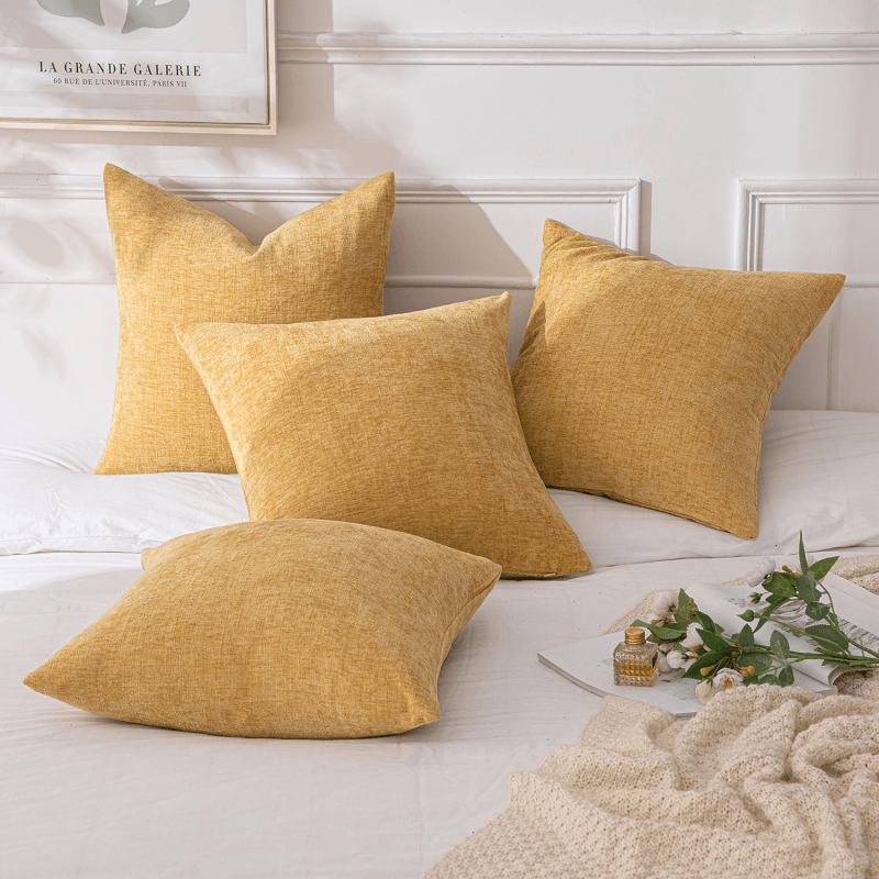 MIULEE Pack of 4 Throw Pillow Covers 18x18 Inch Soft Chenille Couch Pillow Covers for Fall Sofa Living Room Solid Dyed Pillow Cases Gold - Miulee