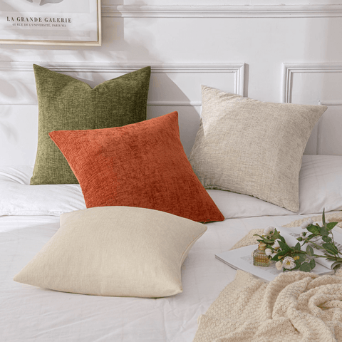 MIULEE Pack of 4 Throw Pillow Covers 18x18 Inch Soft Chenille Couch Pillow Covers for Sofa Living Room Solid Dyed Pillow Cases Brown - Green - Miulee