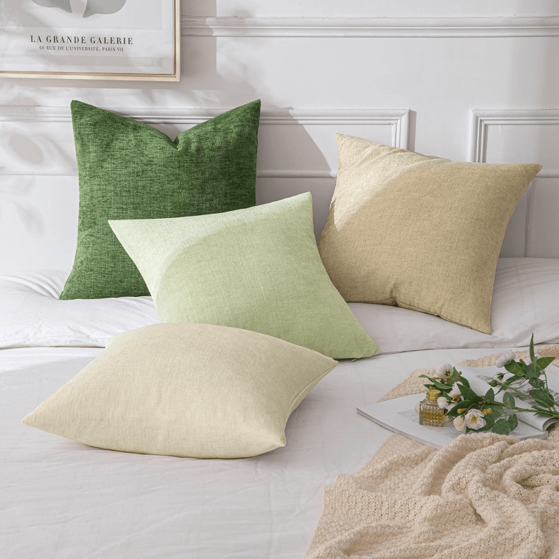 MIULEE Pack of 4 Throw Pillow Covers 18x18 Inch Soft Chenille Couch Pillow Covers for Sofa Living Room Solid Dyed Pillow Cases Green - Cream White - Miulee