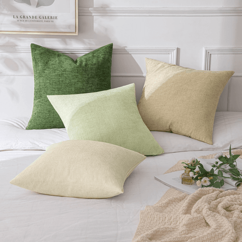MIULEE Pack of 4 Throw Pillow Covers 18x18 Inch Soft Chenille Couch Pillow Covers for Sofa Living Room Solid Dyed Pillow Cases Green - Cream White - Miulee