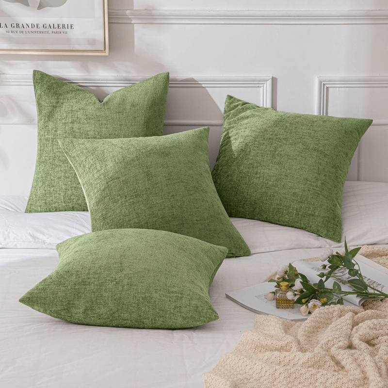 MIULEE Pack of 4 Throw Pillow Covers 18x18 Inch Soft Chenille Couch Pillow Covers for Sofa Living Room Solid Dyed Pillow Cases Sage Green - Miulee