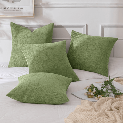 MIULEE Pack of 4 Throw Pillow Covers 18x18 Inch Soft Chenille Couch Pillow Covers for Sofa Living Room Solid Dyed Pillow Cases Sage Green - Miulee