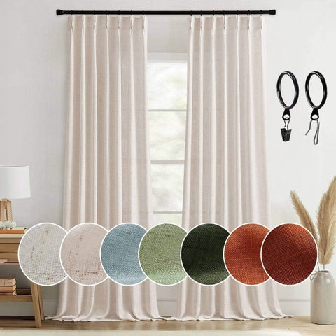MIULEE Pinch Pleated Natural Linen Curtains 90 Inches Long 2 Panels for Bedroom Living Room, Soft Thick Linen Textured Window Drapes Back Tab Hooks Semi Sheer Light Filtering Neutral Farmhouse Cream - Miulee