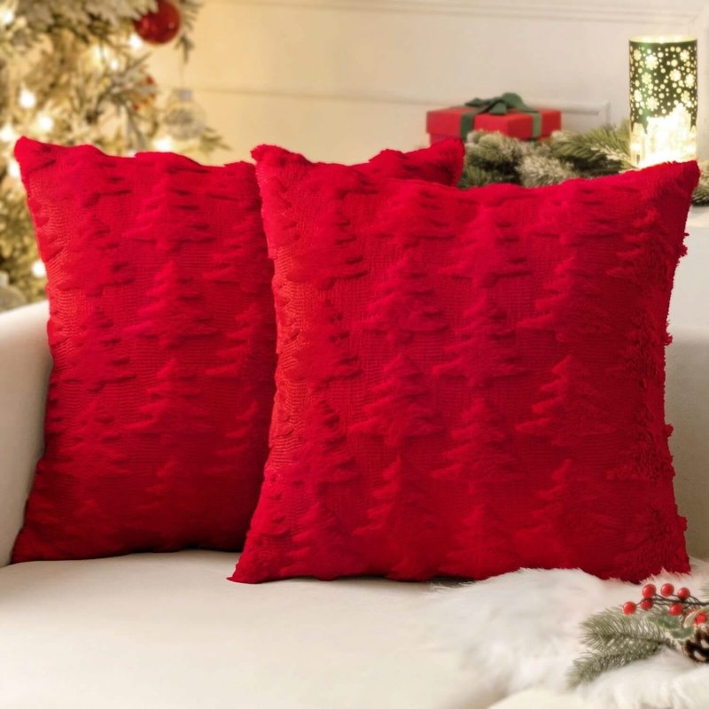MIULEE Red Throw Pillow Covers Christmas Tree Decorative Pillow Covers 20x20 Inch Soft Plush Faux Wool Pillow Covers Set of 2 Farmhouse Couch Pillows Home Decors for Sofa Livingroom Bed - Miulee