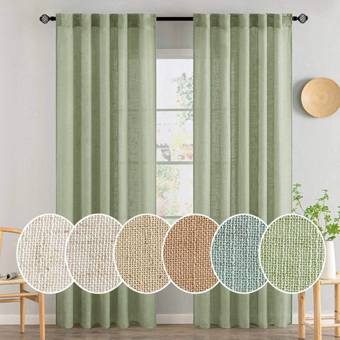 MIULEE Sage Green Linen Curtains 84 Inch Length for Bedroom Living Room, Soft Thick Linen Textured Window Drapes Semi Sheer Light Filtering Back Tab Rod Pocket Burlap Look Farmhouse Decor, 2 Panels - Miulee