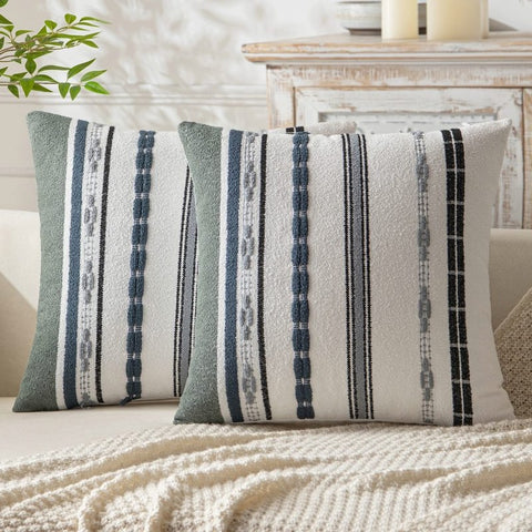 MIULEE Set of 2 Decorative Throw Pillow Covers Boho Farmhouse Cushion Covers Chenille Striped Pillow Covers Soft Accent Neutral Pillowcases for Sofa Couch Bed Home Decor,18x18 Inch,Black - Miulee