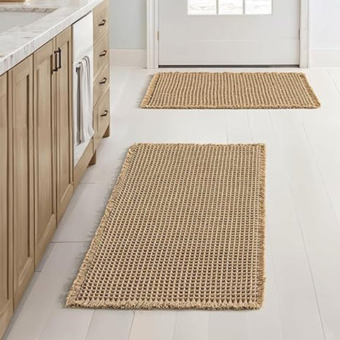 MIULEE Set of 2 Waffle Bathroom Rugs, Boho Bath Rugs Non Slip Washable, Super Absorbent Bath Mats, Ultra Soft Rubber Backed Shower Mats for Bathroom Floor, Tub and Shower, Brown, 17x24 Inch - Miulee
