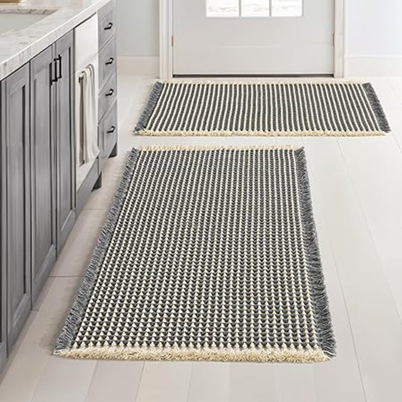 MIULEE Set of 2 Waffle Bathroom Rugs, Boho Bath Rugs Non Slip Washable, Super Absorbent Bath Mats, Ultra Soft Rubber Backed Shower Mats for Bathroom Floor, Tub, Dark Grey & Yellow, 17x24 Inch - Miulee