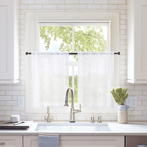 MIULEE Short Sheer Curtains 30 Inch Length for Kitchen Bathroom Cafe Half Window Treatment, Rod Pocket Tier Curtains 2 Panels, 29x30 Inches Long, White - Miulee