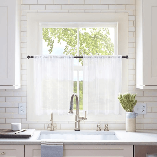 MIULEE Short Sheer Curtains 30 Inch Length for Kitchen Bathroom Cafe Half Window Treatment, Rod Pocket Tier Curtains 2 Panels, 29x30 Inches Long, White - Miulee