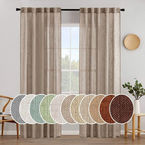 MIULEE Taupe Linen Curtains 84 Inch Length for Bedroom Living Room, Soft Thick Linen Textured Window Drapes Semi Sheer Light Filtering Back Tab Rod Pocket Burlap Look Farmhouse Country Decor, 2 Panels - Miulee
