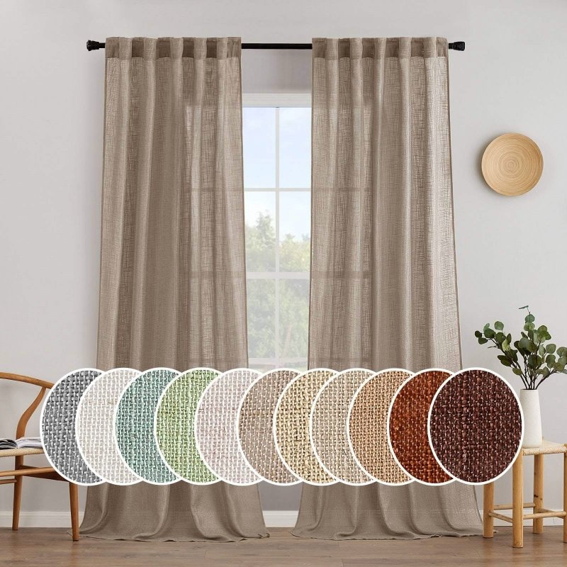 MIULEE Taupe Linen Curtains 90 Inch Long for Bedroom Living Room, Soft Thick Linen Textured Window Drapes Semi Sheer Light Filtering Back Tab Rod Pocket Burlap Look Farmhouse Country Decor, 2 Panels - Miulee