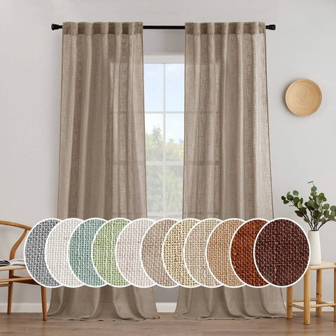 MIULEE Taupe Linen Curtains 96 Inch Long for Bedroom Living Room, Soft Thick Linen Textured Window Drapes Semi Sheer Light Filtering Back Tab Rod Pocket Burlap Look Farmhouse Country Decor, 2 Panels - Miulee