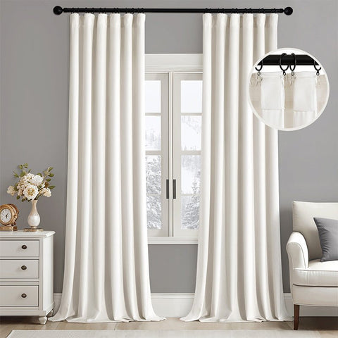 MIULEE Velvet Curtains 102 Inch Long 2 Panels Set for Living Room Bedroom Cream Pinch Pleat Back Tab Thermal Insulated Light Blocking Drapes Pleated Blackout Floor to Ceiling Curtains with Hook Ivory - Miulee