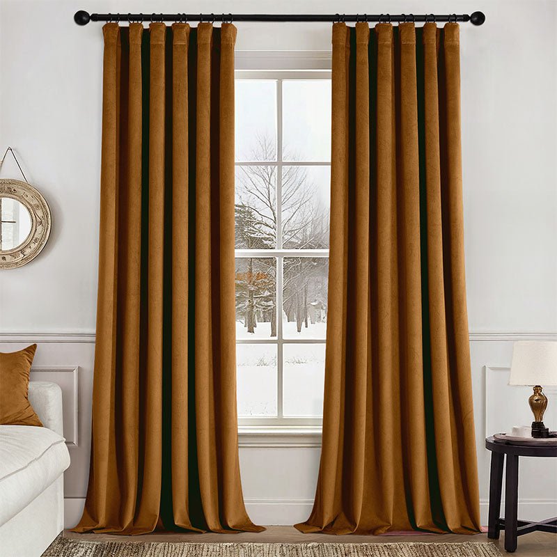 MIULEE Velvet Curtains 108 Inch Length 2 Panels Set for Bedroom, Pinch Pleat Back Tab Luxury Thermal Insulated Living Room Darkening Pleated Blackout Extra Long Window Curtain with Hooks, Golden Brown - Miulee