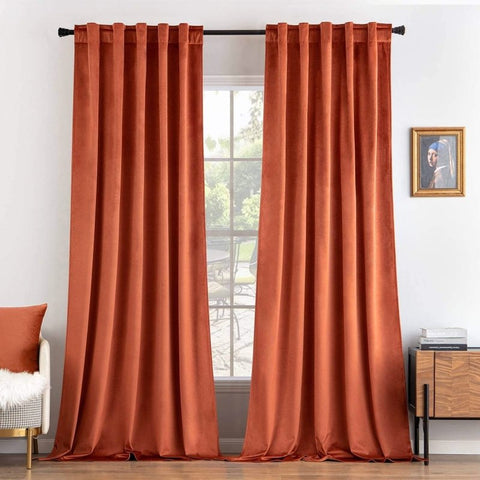 MIULEE Velvet Curtains 84 inches 2 Panels - Luxury Burnt Orange Blackout Curtains for Bedroom Living Room Thermal Insulated Super Soft Window Drapes Rod Pocket & Back Tab, Terracotta Rust Fall Decor - Miulee