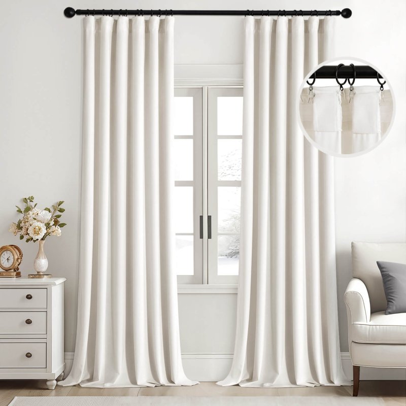 MIULEE Velvet Curtains 95 Inches Long 2 Panels Set for Living Room Bedroom, Cream Pinch Pleat Back Tab Luxury Thermal Insulated Light Blocking Drapes Pleated Blackout Window Curtains with Hooks Ivory - Miulee