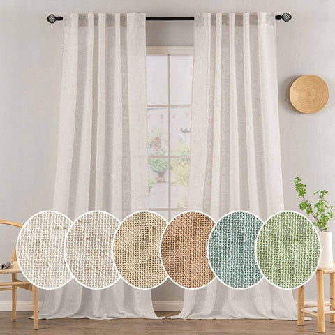 MIULEE White Linen Curtains 90 Inch Long 2 Panels Set for Bedroom Living Room, Soft Thick Linen Textured Window Drapes Semi Sheer Light Filtering Rod Pocket Back Tab Burlap Look Farmhouse Decor - Miulee