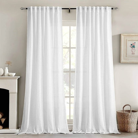 MIULEE White Linen Curtains 90 Inches Long 2 Panels for Bedroom Living Room, Soft Thick Linen Textured Back Tab Window Drapes Semi Sheer Light Filtering Rod Pocket Modern Farmhouse Decor - Miulee