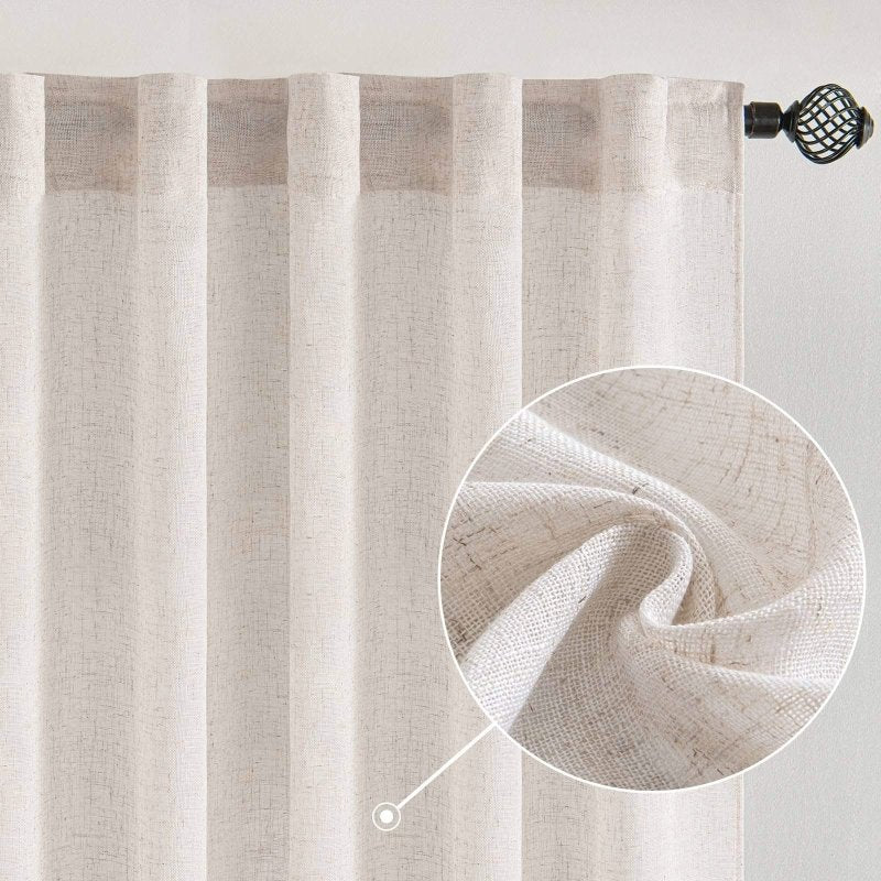 MIULEE White Linen Curtains 96 Inch Long for Bedroom Living Room, Soft Thick Linen Textured Window Drapes Semi Sheer Light Filtering Rod Pocket Back Tab Burlap Look Farmhouse Decor, 2 Panels - Miulee