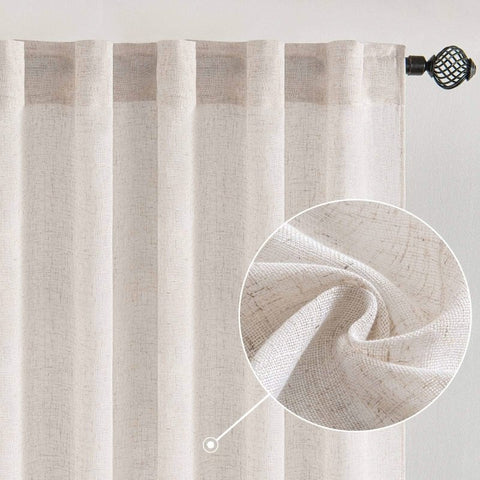 MIULEE White Linen Curtains 96 Inch Long for Bedroom Living Room, Soft Thick Linen Textured Window Drapes Semi Sheer Light Filtering Rod Pocket Back Tab Burlap Look Farmhouse Decor, 2 Panels - Miulee