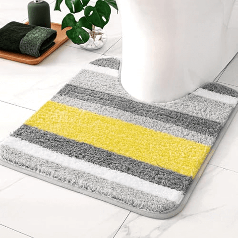 MIULEE Yellow Grey Bathroom Toilet Rug, U Shaped Contour Rugs, Absorbent Bath Mat with Non Slip Back and Thick Microfiber Machine Washble, 20'' x 20'' - Miulee