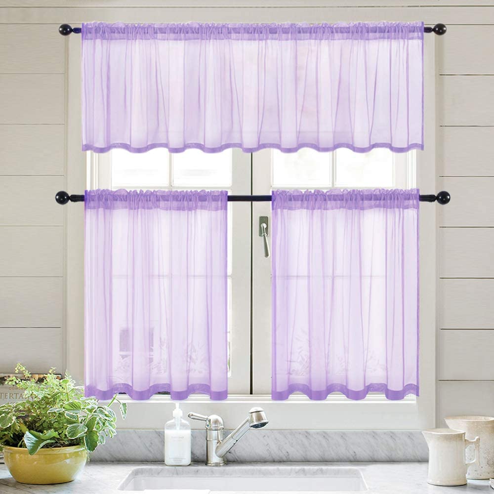 MIULEE Sheer Tiers Short Kitchen Curtains, Linen Textured Semi Sheer Voile Drapes for Small Half Window 2 Panels