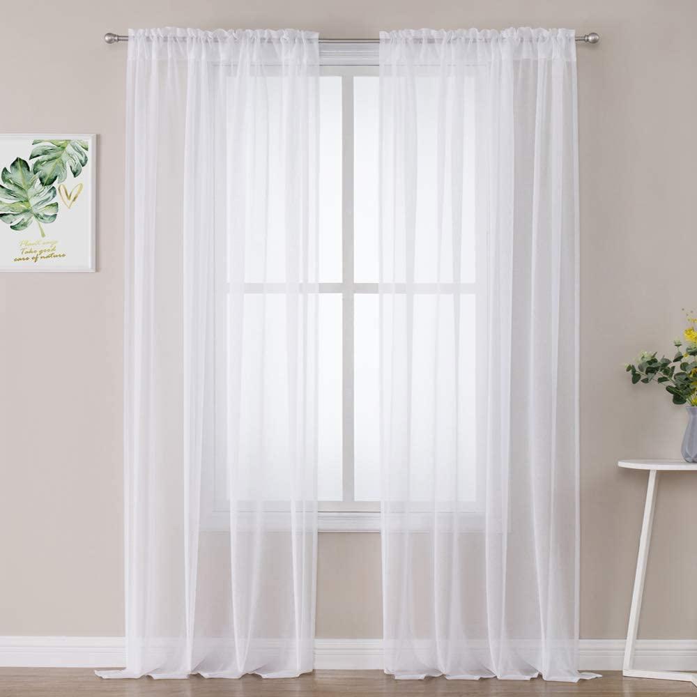 MIULEE Linen Textured Sheer Curtain for Bedroom/Living Room Semi Transparent Farmhouse 2 Panels