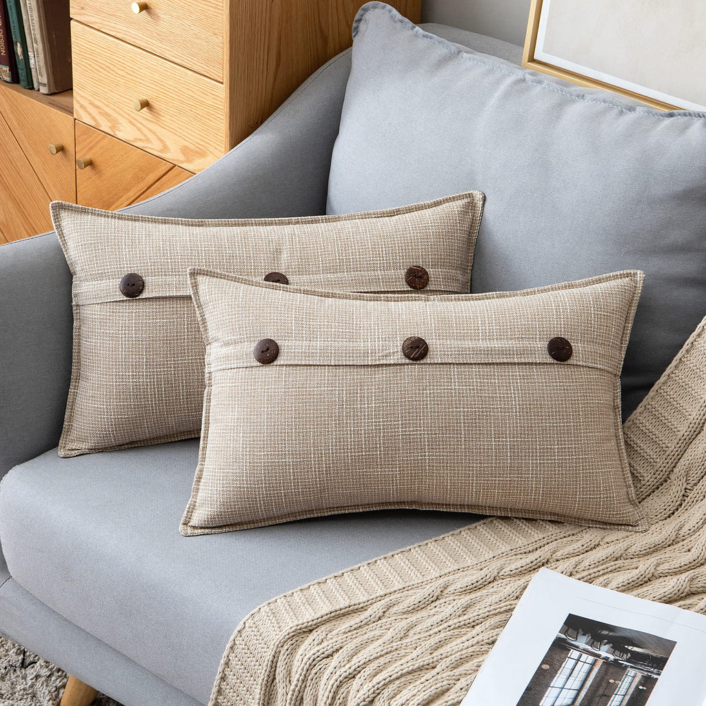 Farmhouse Decorative Pillow Covers - Linen Square Pillow Case For