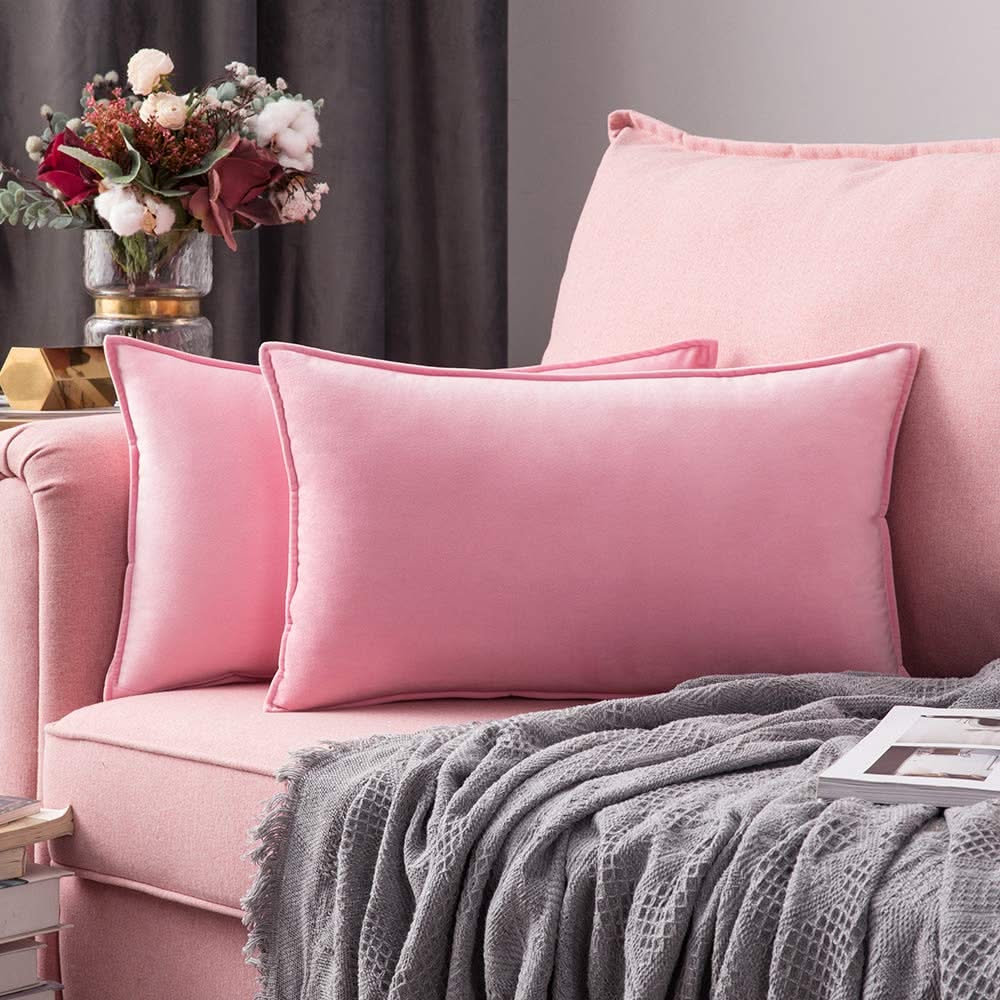 Miulee Bright Pink Decorative Velvet Throw Pillow Cover Soft Soild Square Flanged Cushion Case 2 Pack miuleehome