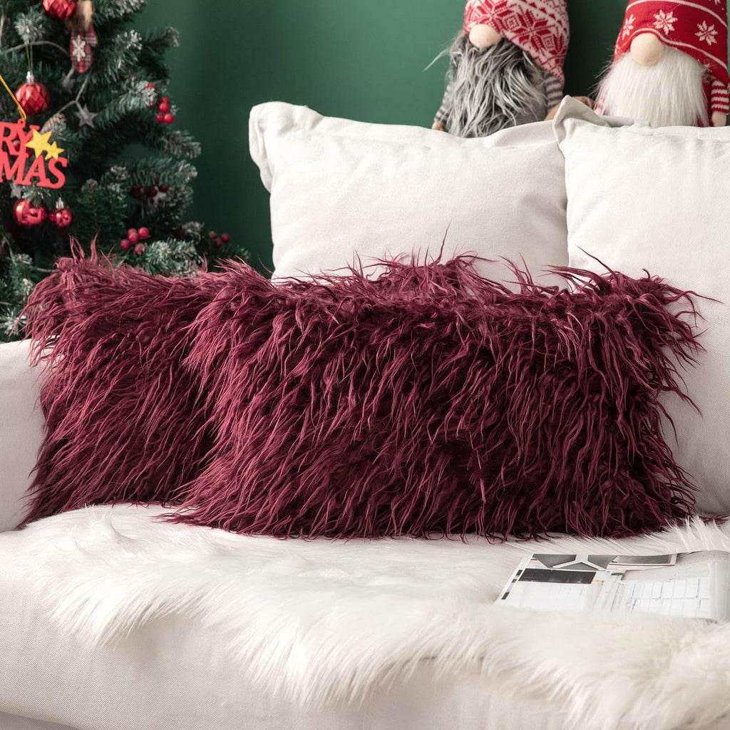 Burgundy fur outlet pillow