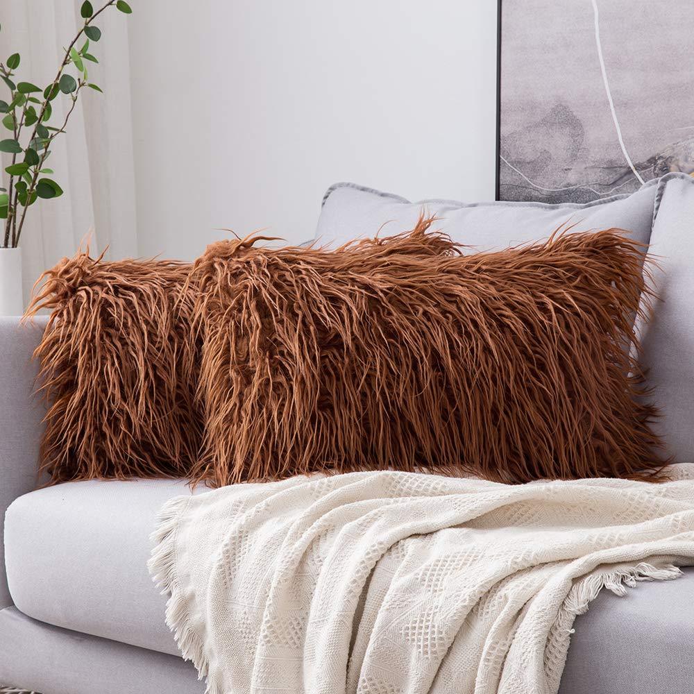 MIULEE Ultra Soft Fluffy Throw Pillow Covers Decorative Plush Shaggy  Double-Sided Faux Fur Pillow Cases Cushions Covers for Sofa 2 Pack