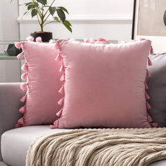 Frill Boho Fringe Pillow Cover - Pink Rose Quartz