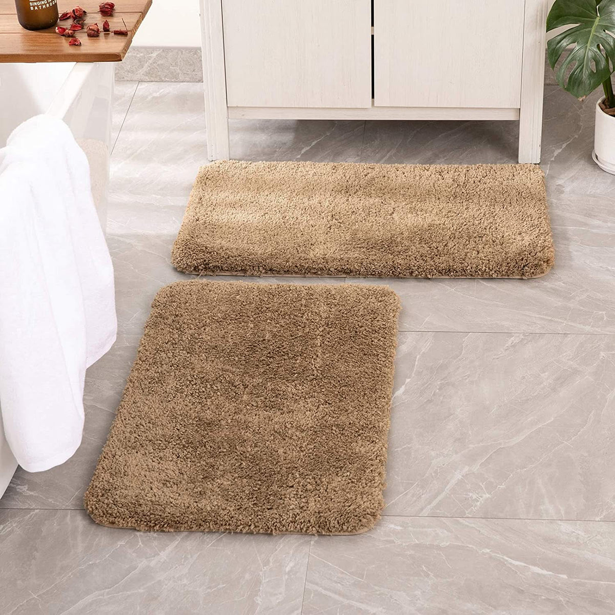 MIULEE Non Slip Shaggy Bathroom Rugs Extra Thick Soft Bath Mats Plush Microfiber Absorbent Water for Tub Shower 2 Pack