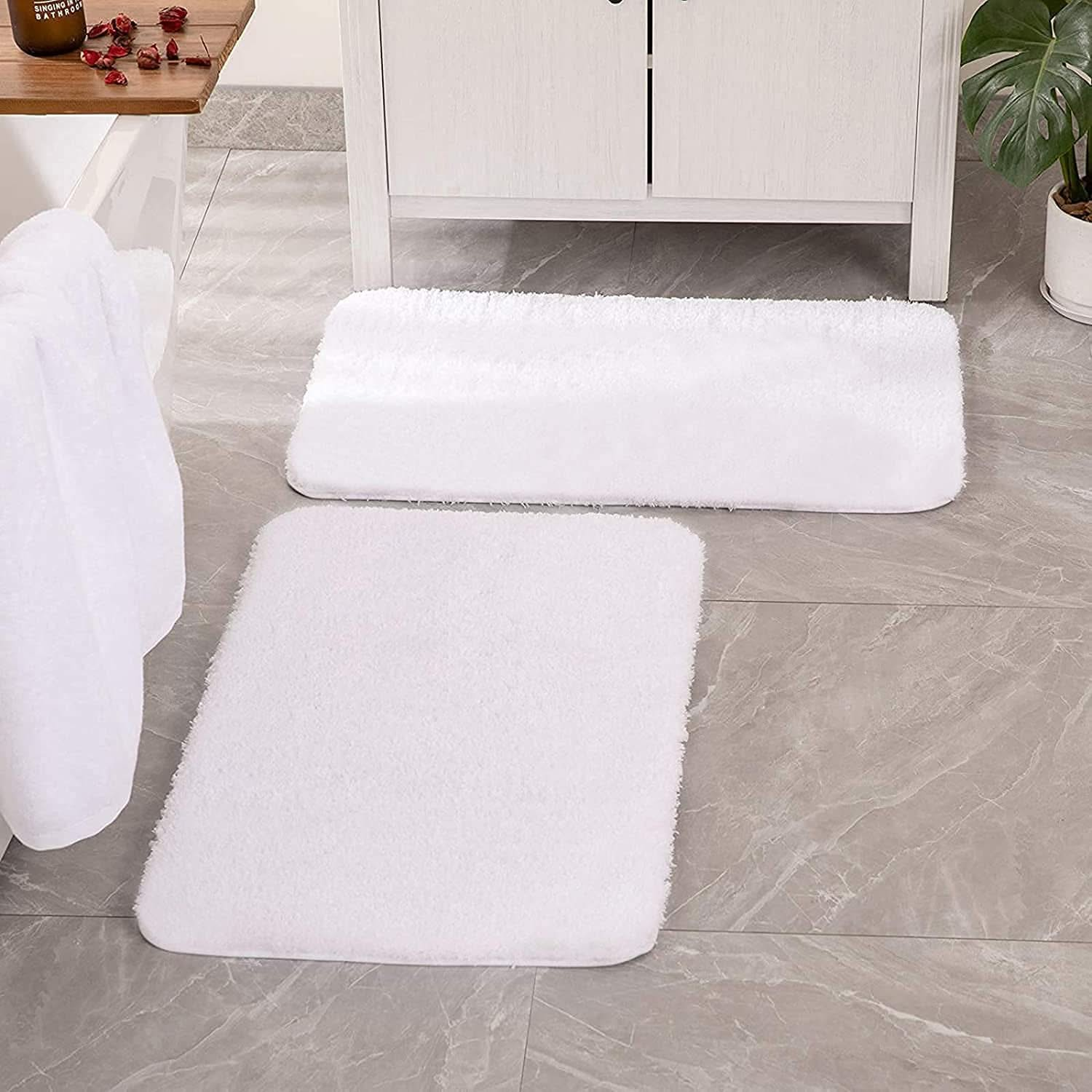 MIULEE Non Slip Shaggy Bathroom Rugs Extra Thick Soft Bath Mats Plush Microfiber Absorbent Water for Tub Shower 2 Pack