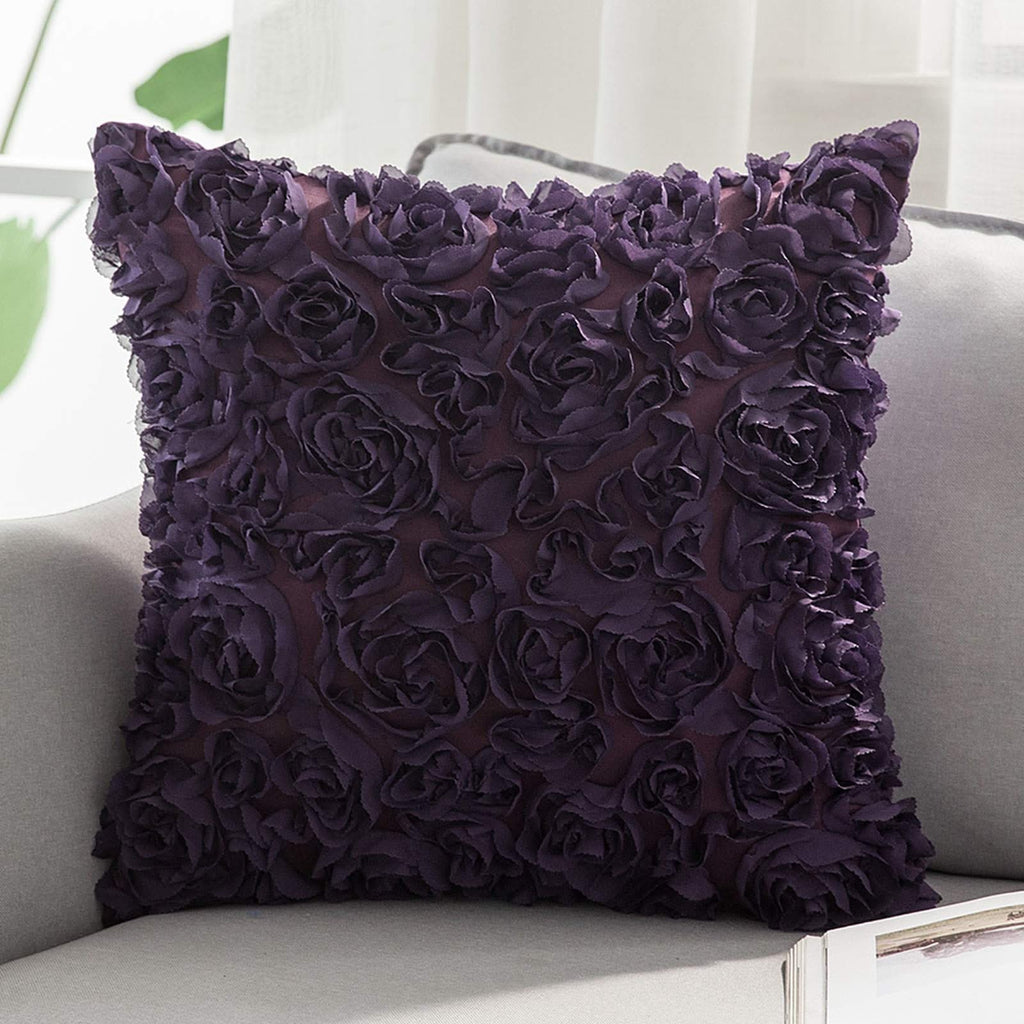 Miulee 3D Decorative Romantic Stereo Chiffon Rose Flower Pillow Cover Solid Square Pillowcase 1 Pack