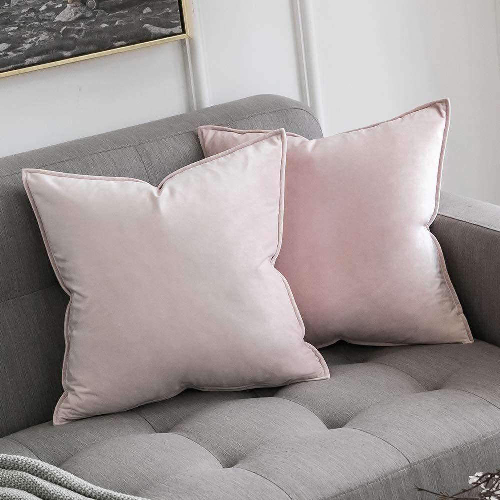 MIULEE Pink Throw Pillow Cover with Tassels Fringe Velvet Soft