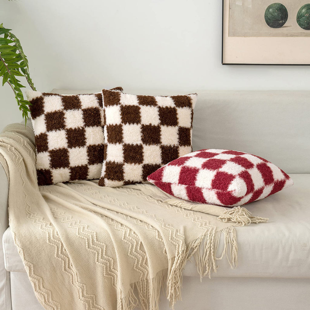 MIULEE Decorative Throw Pillow Covers Checkered Plush Luxury Pillow Sh