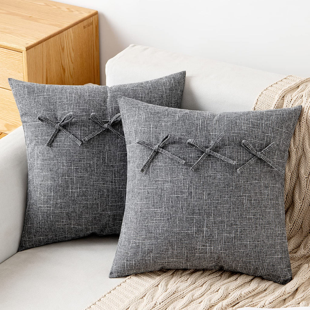 Set of 2 Faux Leather and Linen Throw Pillow Cover 18x18 inch