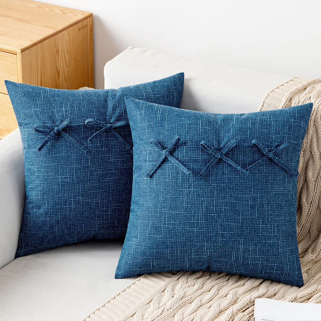 Set of 2 Decorative Pillow Case Throw Pillows 18x18 2, Blue Brown