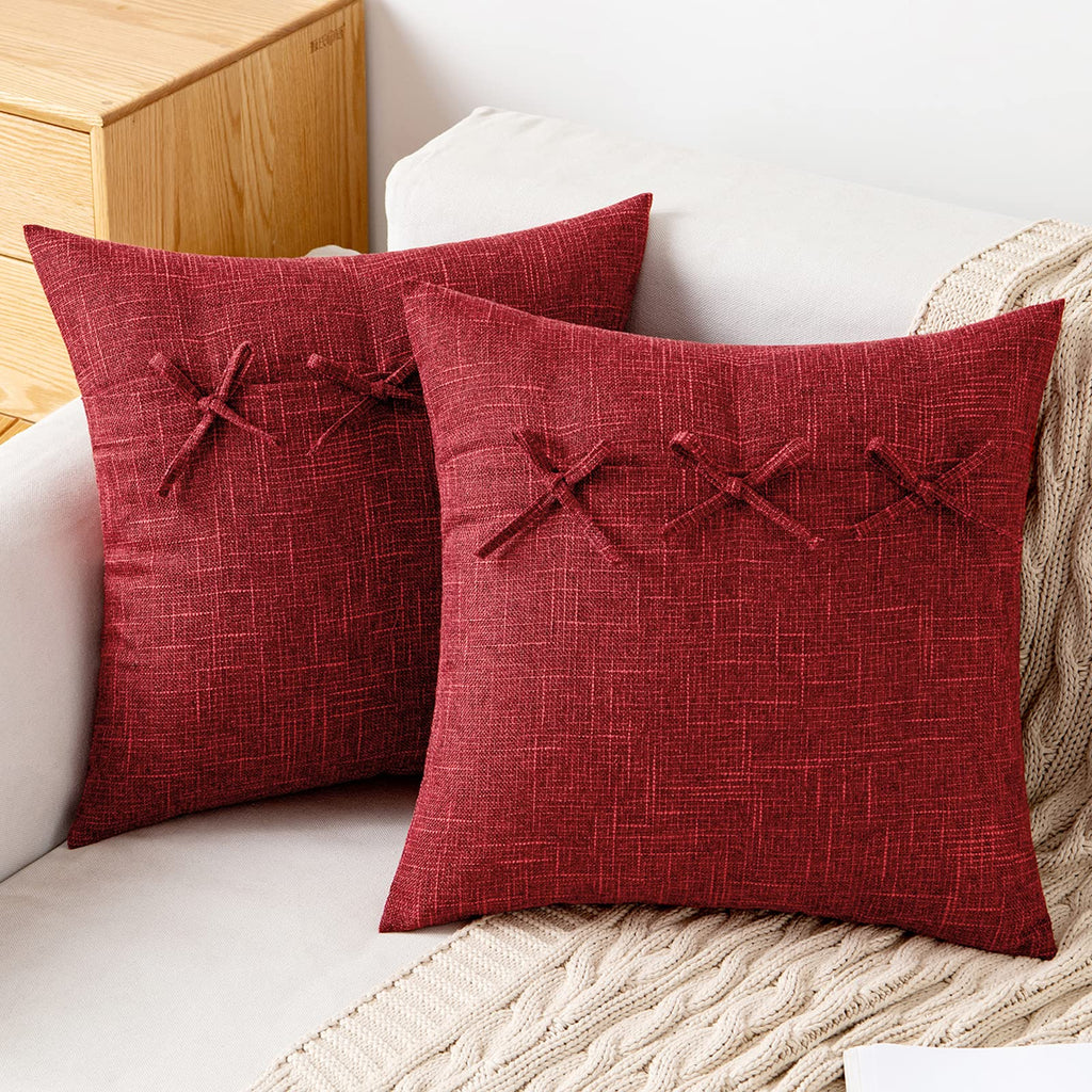 MIULEE Linen Pillow Covers 18x18 Throw Pillow Covers Decorative Bow Pi