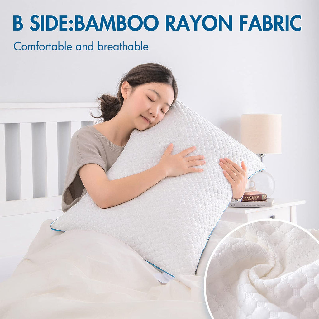 2 Pack Shredded Memory Foam Bed Pillows for Sleeping - Bamboo Cooling