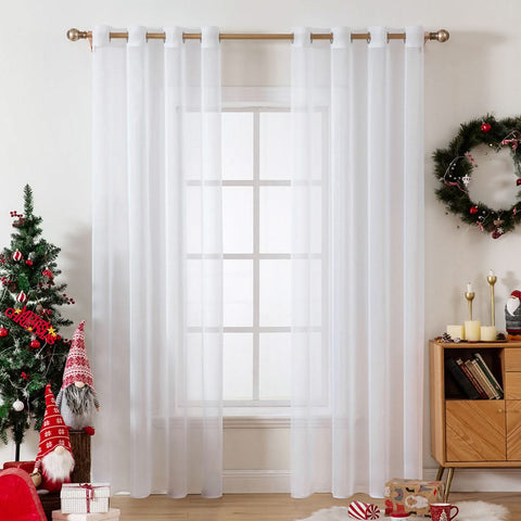 MIULEE Christmas Solid Sheer Curtains Elegant Grommet Window Voile Panels Drapes Treatment 2 Panels.